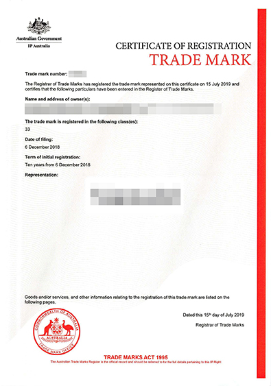 Australia Trademark Certificate
